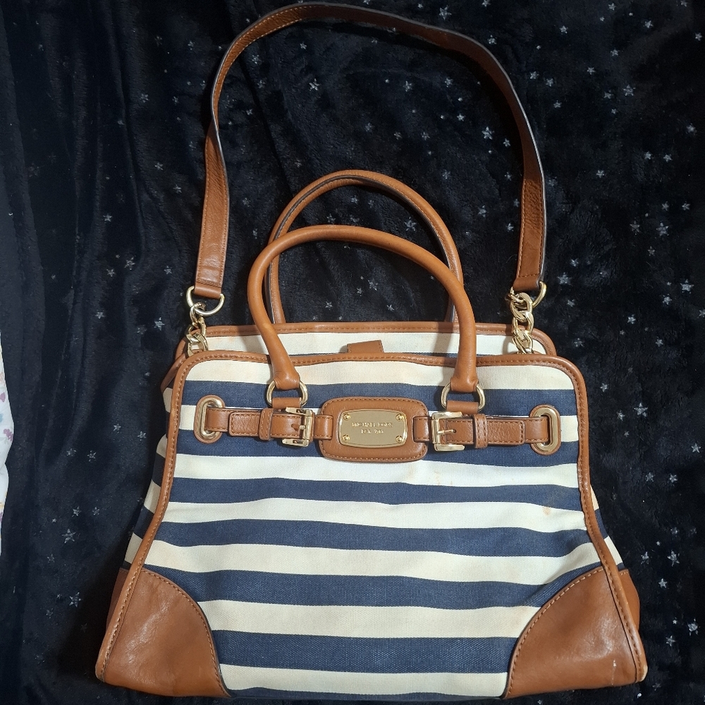 ⚓️Michael Kors Striped Nautical Navy Blue White Brown Women's Bag Purse